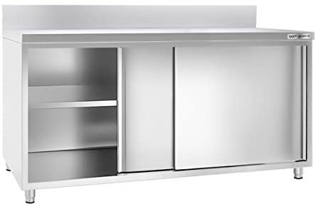 GGM Gastro | ASFK206A | Edelstahl Arbeitsschrank ECO - 2000x600mm - mit Schiebetür & Aufkantung