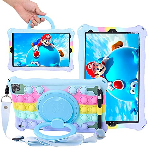 ESSTORE Funda Tablet 10 Universal para VANKYO MatrixPad S21, DUODUOGO P8/G12 Gowin P8, AOYODKG A32, Aitszon 10.1, Novel TTT 10 con Giratoria Mango Soporte/Hombro/Portalápices, Arco Iris Azul Claro