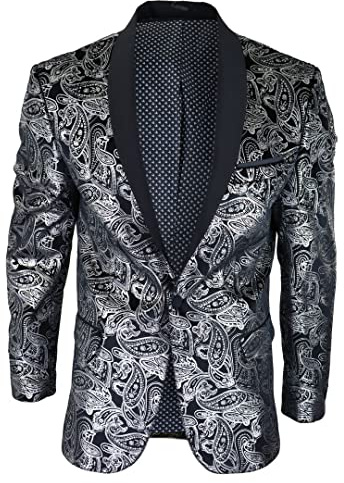 Mens Velvet Paisley Floral Blazer Black Gold Silver Tuxedo Jacket Dinner Suit Tux