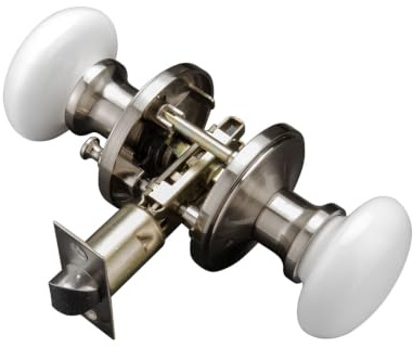 NCL White Door Knobs, Satin Nickel Keyless Door Handles, Porcelain Door Levers, Interior Bath Door Knob