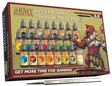 The Army Painter Speedpaint 2.0 Most Wanted Set Combo, 24 x18ml Acryl Modellbau Farben inkl. 2 Metallics,1 Medium & 2 Pinsel - Modell Farben für Wargames Tabletop Figuren & Miniaturen