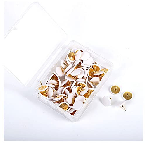 SHTGOI 100 Stück Reißzwecke Runde Reißnägel Dekorative Heftzwecken Markierungsnadeln Thumbtacks mit Kunststoffköpfen und Stahlspitzen Runde Pins Rund Stecknadeln für Fotos Kork Pinnwand Weiss