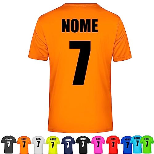 T-shirt con Stampa Personalizzata Nome e Numero Maglietta per Calcio Calcetto Uomo Fluo a maniche corte (XL, ARANCIO FLUO)