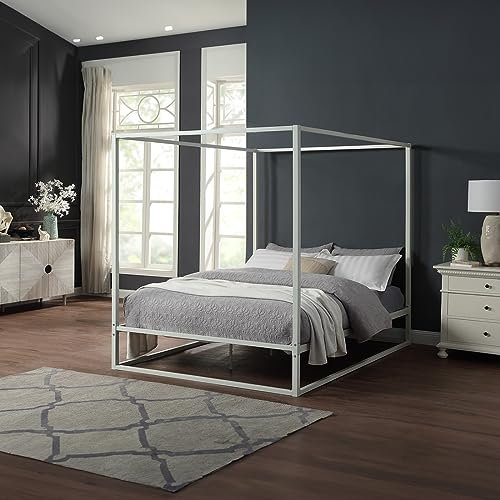 SlumberWorx ASHWELL MODERN FOUR 4 POSTER WHITE METAL BED FRAME - SINGLE/SMALL DOUBLE/DOUBLE/KING SIZE WITH MATTRESS OPTIONS (No Mattress, Small Double)