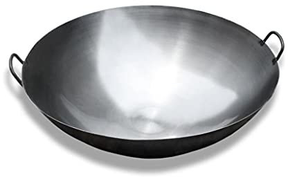 OQHAIR Wok de Hierro Fundido con 2 Asas, woks y sartenes para saltear - Wok Chino Martillado Pow Wok de Fondo Redondo - Woks japoneses Tradicionales Chinos (Tamaño : 42cm/16.5in), Dark Gr