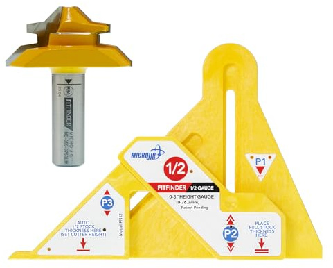MICROJIG FITFINDER 1/2 Gauge and (R9A) 3/4 Lock Miter Bit with Center Index (1/2 shank) Bundle