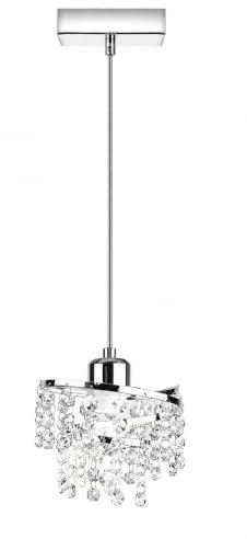 Moderne Kristall Deckenleuchte E27 Flur Hängelampe mit Chrom Metall 1-Flammig Lampenschirm Rund Kronleuchter verchromte Pendellampe Flurlampe für Korridor Foyer Treppenraum Umkleideraum (PE-H1)