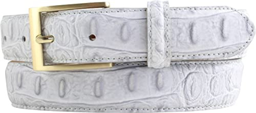 BELTINGER Gürtel mit Krokoprägung 3 cm | Leder-Gürtel für Herren mit goldener Gürtelschließe 30mm Kroko-Optik | Kroko-Muster 3cm | Hellgrau 100cm