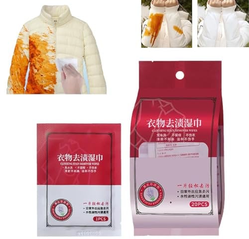 Clothing Stain Removal Wet Wipes, 20 Pack Stain Remover, Down Jacket Dry Cleaning Agent, Down Jacket Stain Removal Wipes Clothes Stain Remover Wipes,Clothing Jacket Care Wet Cleaning (1 BOX)
