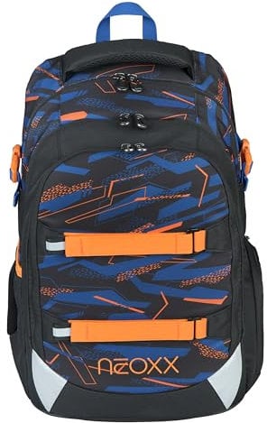neoxx Schulrucksack ACTIVE Pro Streetlight Runner - aus recycelten PET-Flaschen - Rucksack für die Schule mit 3 Fächern + Geheimfach – höhenverstellbare und gepolsterte Träger – Volumen ca. 30 Liter