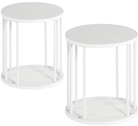 HDANI Runder Sitzhocker Kinder und Erwachsene,Tritthocker,Kleiner Pflanzenhocker,Fußhocker für Bad, Küche,Schlafzimmer,Büro,30×30×34.5cm,Holz Weiß,2er Set