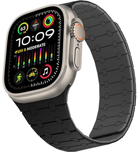 ZZDZZ Compatibile con Cinturino Apple Watch 49mm 46mm 45mm 44mm 42mm 41mm 40mm 38mm, Cinturini Silicone Magnetica per iWatch Ultra 2 Series 10/9/8/7/6/5/4/SE (49/46/45/44/42, Nero/Grigio)