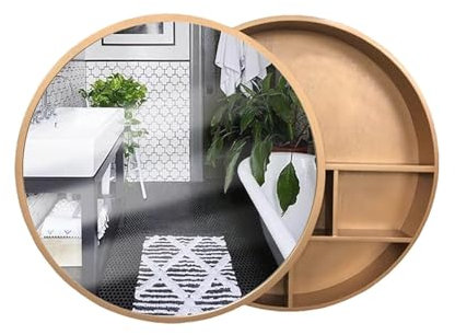 VducK Miroirs de courtoisie, Miroir de Salle de Bain, Miroir Rond Mural avec Armoire de Rangement, Miroir à Porte coulissante pour Toilettes