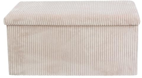 DANIEL JAMES Housewares Folding Ottoman Storage Box – Large Padded Footstool or Storage Chest with Lid for Bedroom, Hallway, Living Room - Corduroy: Beige