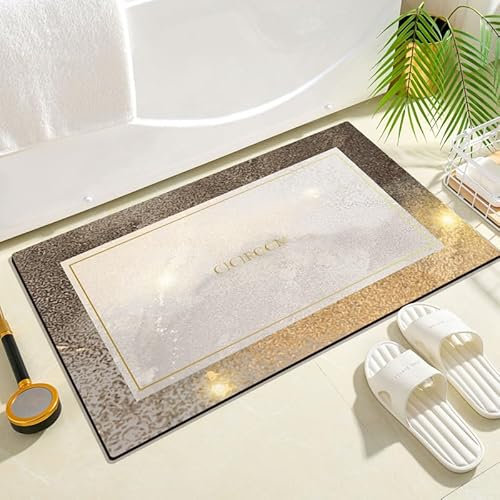 Badezimmerteppich 60X90Cm Golden Badteppich rutschfest Waschbar,Duschvorleger Schnelltrocknend,Stein Badematte,Diatomite Stone Bath Mat,Super Absorbierende Badvorleger