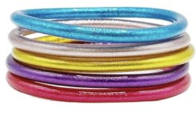Lot de 5 bracelets style pain d'or – Bracelets pour femme – Bracelets style kumlai bouddhiste – Silicone souple et léger, imperméable – Couleurs or, or rose, bleu, violet et vert – Taille unique
