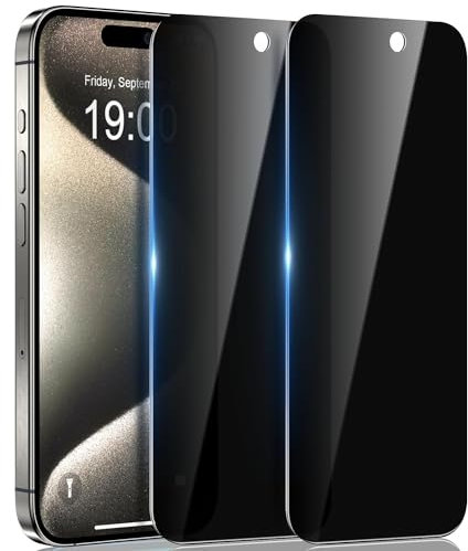 Konduwana [2 Pack iPhone 15 Pro Privacy Screen Protector Full Coverage Anti-Spy Tempered Glass Film 9H Hardness Upgrade Edge Protection Easy Installation iPhone 15 Pro 6.1-Inch