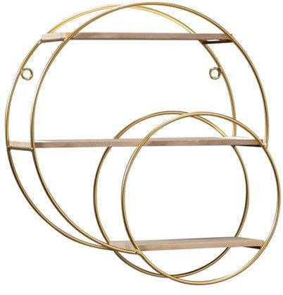 NCONCO Wandregal Metall,Kreis Wanddekoration Regal Goldene Holz Schweberegale Wand Deko Schlafzimmer Badezimmer Büro Family Geschenk 29x33x10 cm