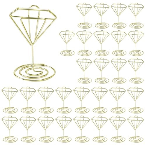 Minnhua 30 Pièces Porte Photo Métal, Conception Unique Porte Nom Table, Support Photo, Numero de Table Mariage Porte Etiquette pour Banquets Fêtes Saint Valentin (Or Diamant)