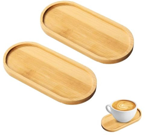 Lot de 2 distributeurs de savon en bambou - Plateau de bain en bois - Plateau ovale pour savon, bougies, thé, fruits, collations, commode, bijoux, décoration d'intérieur (16,7 x 7,9 cm)