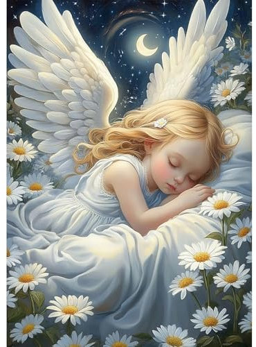 QENSPE Kleiner Engel Diamond Painting Set für Erwachsene, 5D Diamond Painting Gänseblümchen Diamond Art mit Werkzeugen, Kristall Strass Diamant Kunst DIY Handwerk für Home Wand Dekor 30x40 cm