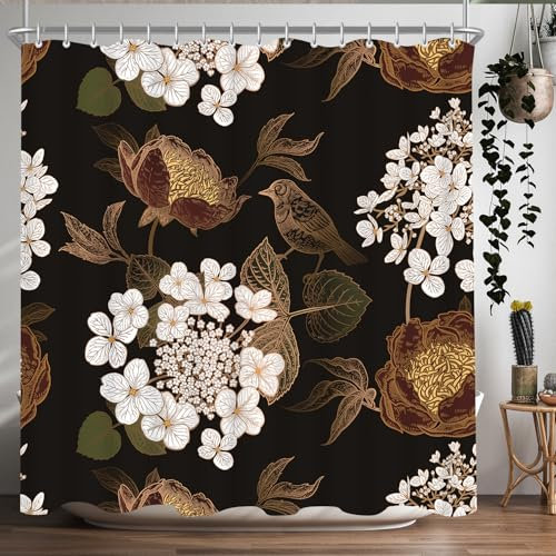 Lerores Duschvorhang 240x200cm Geschäftig, Beschwerter Saum Antischimmel Textil, Wasserabweisend, Waschbar Polyester Stoff Badevorhänge für Badezimmer, Badewanne mit 16 Duschvorhangringe