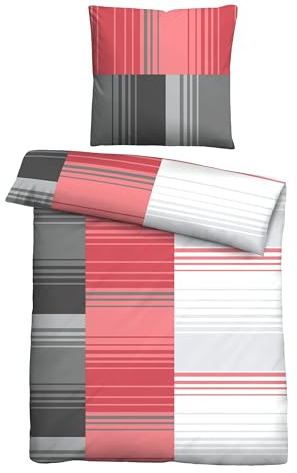 Traumhaft schlafen - Castell - Markenbettwäsche Bettwäsche Baumwoll Renforce 0040561 STREIFENMIX 1x 155x220 cm + 1x 80x80 cm, rot
