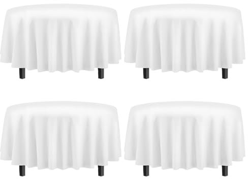 4er Set Tischdecken Rund Ø 213 cm weiß PEVA beschichtet Wetterfest Schmutzabweisend Abwaschbar Gartentischdecke Hochzeit