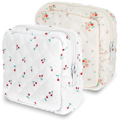 Yuanchu Tampon Binden Aufbewahrung, 2 Stück Periodenbinden Tasche mit Reißverschluss und Eingebautes Fach Niedlich Damenbinden Aufbewahrungstasche Tragbar Menstruationstasche für Mädchen Damen(Blume)