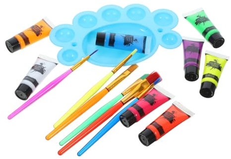 UKCOCO 1 juego de pinturas fluorescentes para el rostro y el cuerpo, UV luminosas para fiestas, pintura corporal a base de agua, pincel de secado rápido y paleta