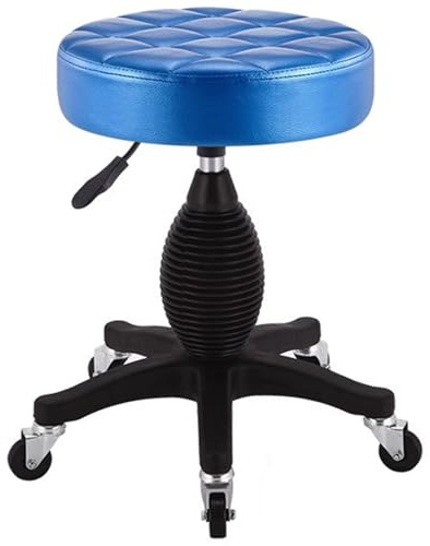 Stehhilfe Höhenverstellbar und Kostengünstiger Rollhocker, Klassischer Drehbarer Barhocker mit Rad, Verdicktes Schwammdesign, für Salon Work Home SPA Shop(Blue)