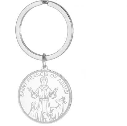 TEAMER Schlüsselanhänger mit dem Heiligen Franz von Assisi Hundemarke für Katzen Schutzpatron der Tiere und der Umwelt Frankreich-Amulett für Haustiere katholischer Schmuck