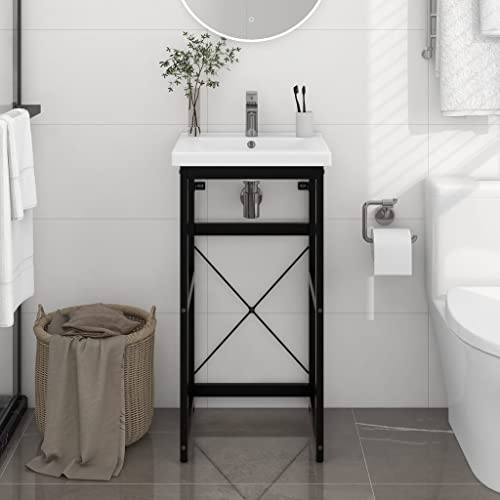 Zeehear Badezimmer Waschtischgestell Schwarz 40x38x83 cm, Pulverbeschichtetes Eisen, Offener Badschrank, Wetterfestes Waschbecken-Untergestell, Modernes Design für Ihr Bad