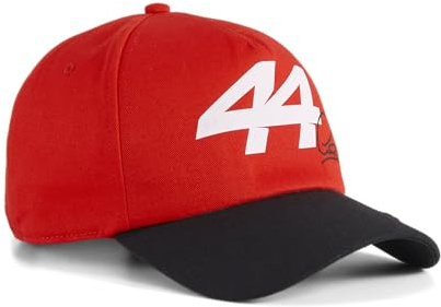 Scuderia Ferrari F1 Lewis Hamilton #44 Kappe – Rosso Corsa – Einheitsgröße | Gebogene Krempe mit verstellbarem hinteren Verschluss, Teaminspiriertes Design und Branding, Offiziell lizenziert