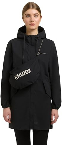 khujo Damen lange Übergangsjacke ultraleichter Kurzmantel mit 2-Wege-Reißverschluss und Umhängetasche Ameti Black Gr. L