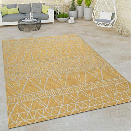 Paco Home Outdoor Teppich Flachgewebe in Sisaloptik mit Zickzack Boho-Muster langlebig Modern, witterungsbeständig & strapazierfähig Ideal für Terrasse, Garten & Balkon, Gelb, Grösse:120x160 cm
