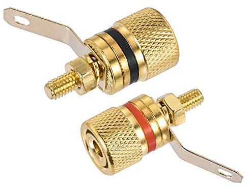 sourcing map 2 Pack 4mm Banana Jack Binding Post Gold Plated Female Socket Plug Terminal Connector for Loudspeaker Amplifier (Red and Black Rubber Ring)