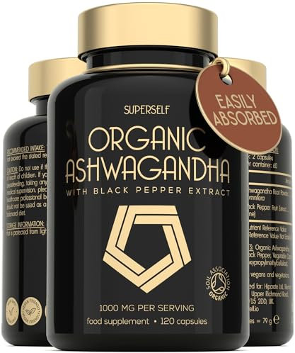 Organic Ashwagandha High Strength - 1000mg Ashwaganda 120 Capsules - Natural Support for Calm & Balance - Pure Root Powder with Black Pepper - Enhanced Absorption - Soil Association Organic Certified