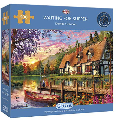 Waiting for Supper | 500 Piece Jigsaw Puzzle | Lake Sunset Puzzle | Sustainable Jigsaw Puzzle for Adults | Premium 100% Recycled Board | Great Gift for Adults | Gibsons Games