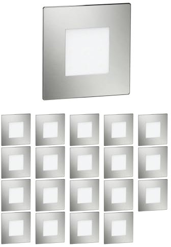 ledscom.de 20 Stück LED Treppenlicht/Wandeinbauleuchte FEX für innen und außen, eckig, edelstahl, 85 x 85mm, kaltweiß