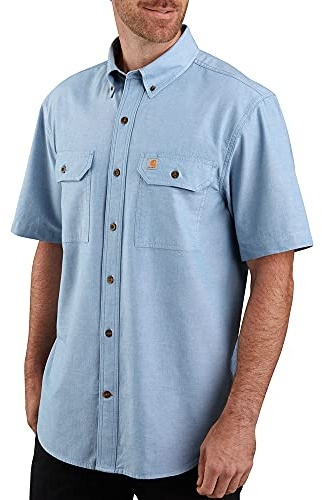 Carhartt Camicia da Uomo a Maniche Corte in Chambray, vestibilità Ampia, Peso Medio, con Bottoni, Blu Chambray, XL