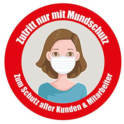 4er Set Zutritt nur mit Mundschutz - Aufkleber 100mm Durchmesser (Aufkleber Frau)