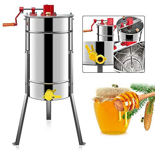 4 waben Edelstahl Manuelle Honigschleuder,Honig Extractor, Bienenzucht Honigwaben Behälter Robuste,Honig Zentrifuge, Kesselauslass 40MM Imker Werkzeug