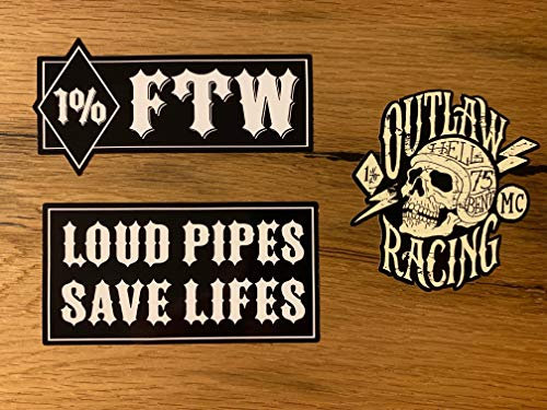 24/7stickers MG399 / 3X FTW Aufkleber Sticker Set Loud Pipes Outlaw Biker Motorrad Custom Umbau Oldschool Chopper Bobber Cafe Racer Tracker Auto