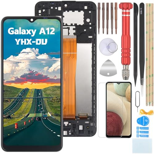 YHX-OU 6.5 Schwarz+Rahmen Display Für Samsung Galaxy A12 A125F SM-A125F/DSN A125M A125U LCD Display Touchscreen Ersatz Bildschirm Glas Assembly mit Werkzeug+ 1 Stück Schutzfolie