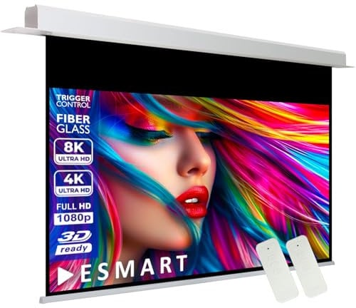 ESMART Expert CSX Schermo da incasso a soffitto 221 x 125 cm (100) 16:9 | Telecomando a infrarossi | Controllo del trigger | Schermo di proiezione del motore del proiettore elettrico per home cinema