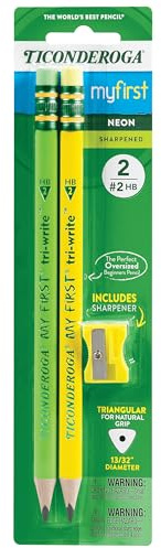 Ticonderoga My First Tri-Write Wood-Cased Pencils, Neon Assorted, 2 Count