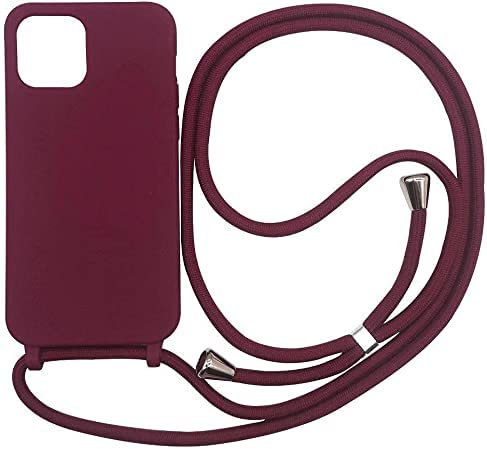 wentdzSW Cordon de Coque Compatible avec iPhone 11 Pro,Couleurs de Bonbons Cover Silicone Liquide Lanyard Case Réglable Collier pour Étui Housse -Rouge
