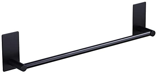 JS Black Brushed Stainless Steel 40 cm / 15.75 Inch No Drilling Self-Adhesive Towel Rail Wall Mounted Bathroom Towel Holder