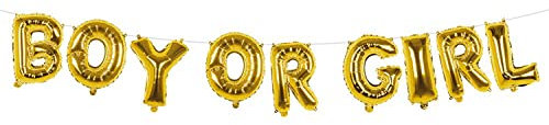 Boland 53255 - Folienballon-Girlande Boy or Girl, Länge 4 Meter, Gold, Geburt, Baby-Party, Hänge-Deko, Dekoration